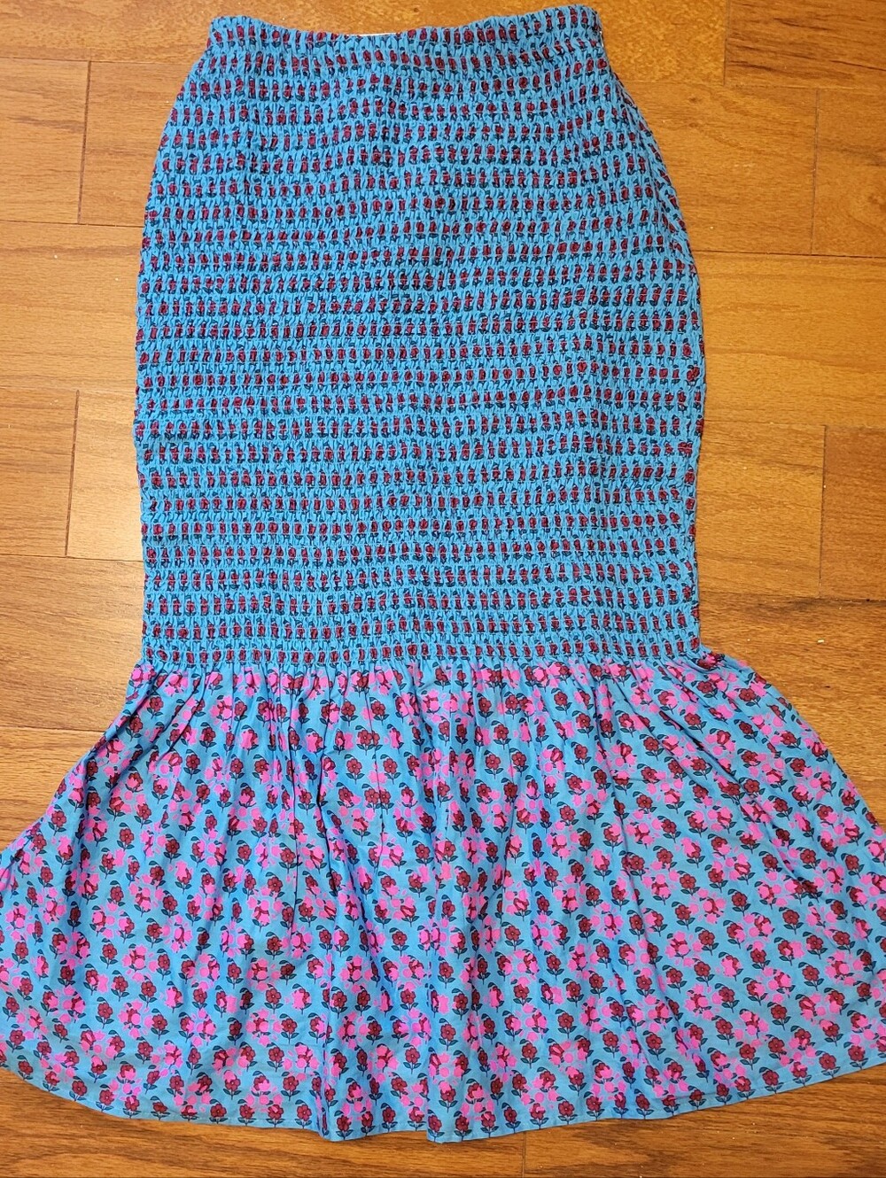 J. Crew Blue Floral Smocked Mermaid Skirt